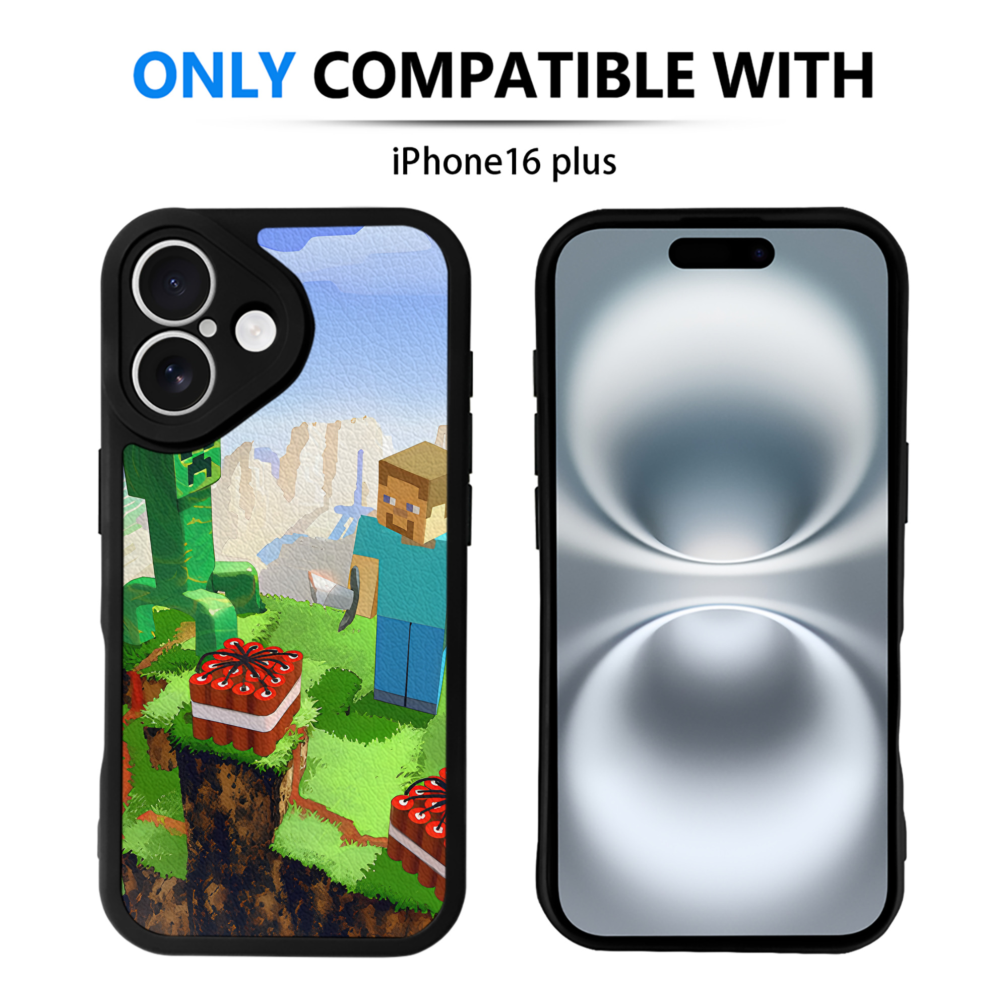 （画像用） マインクラフト ブロックの世界 Minecraft MC Block world 【iPhone 16シリーズ対応】シリコンスマホケース（レザー調） 材質：シリコン